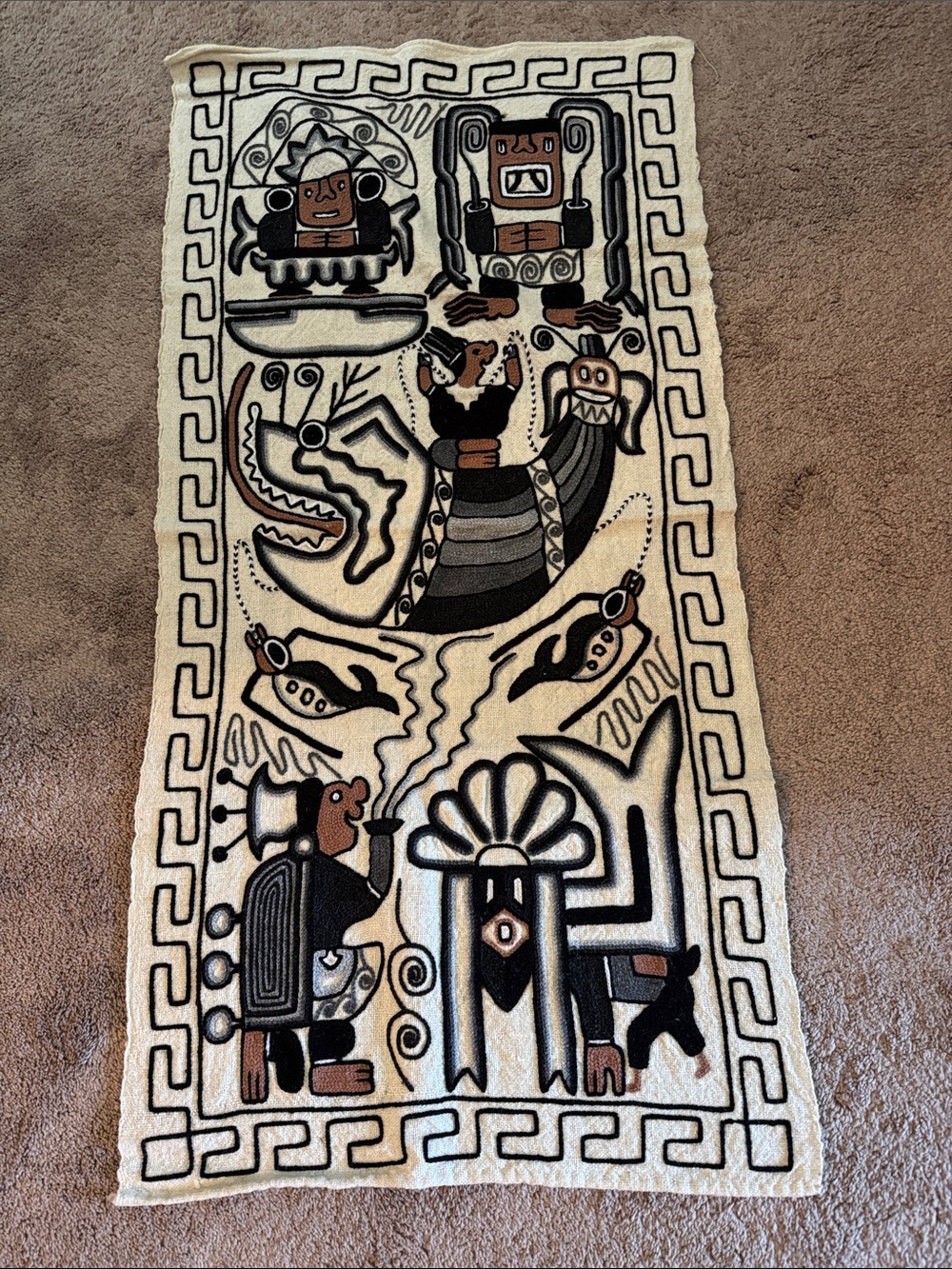 Embroidered Aztec Mayan Inca Hand Woven Tapestry